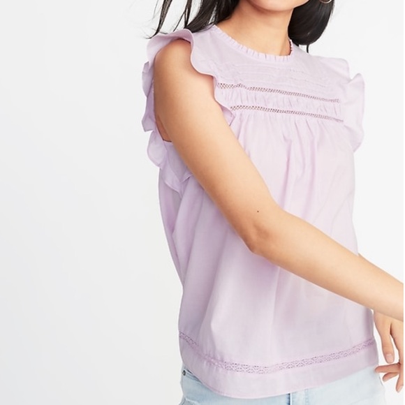 Old Navy Tops - Ruffled crocheted lace trim flutter-sleeve blouse